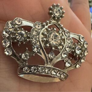 Coronation Style Rhinestone Crown Brooch